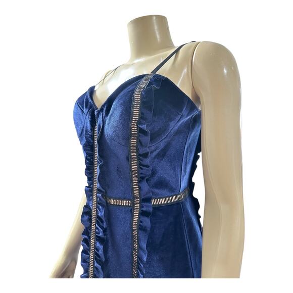 Self-Portrait Womens Dress Size 4 Velour Whimsical Fairy Renaissance Blue Midi - Picture 4 of 14